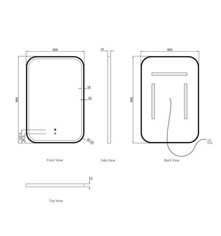 LED Newport 900(H)x600(W) White Metal Frame Tuffi Mirror- Install Horizontal or Vertical — detail 2
