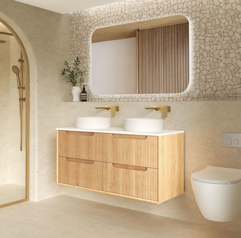 Byron Fluted 1200mm Woodland Oak Wall Hung Cabinet Only with Four Drawers — detail 2