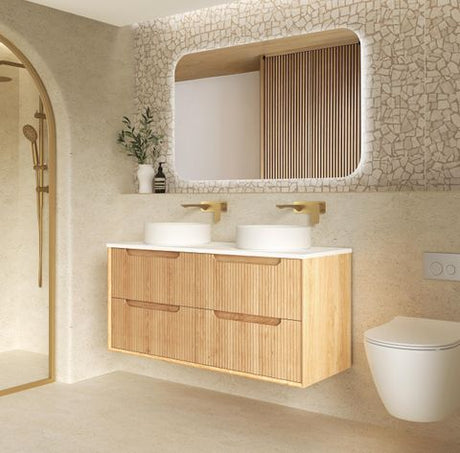 Byron Fluted 1200mm Woodland Oak Wall Hung Cabinet Only with Four Drawers — detail 2