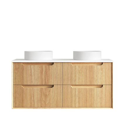 Byron Fluted 1200mm Woodland Oak Wall Hung Cabinet Only with Four Drawers — detail 8