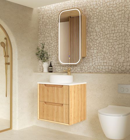 Byron Fluted 600mm Woodland Oak Wall Hung Cabinet Only — detail 2