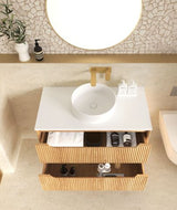 Byron Fluted 750mm Woodland Oak Wall Hung Cabinet Only — detail 3