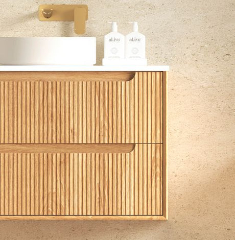 Byron Fluted 750mm Woodland Oak Wall Hung Cabinet Only — detail 4