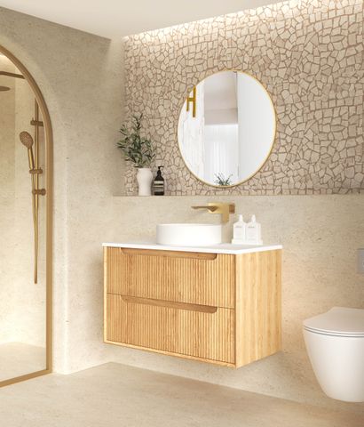 Byron Fluted 900mm Woodland Oak Wall Hung Cabinet Only — detail 2