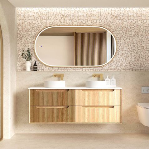 Byron Fluted 1500mm Woodland Oak Wall Hung Cabinet Only — detail 2