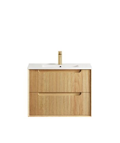 Byron Fluted 750mm Woodland Oak Wall Hung Vanity with Ceramic Top