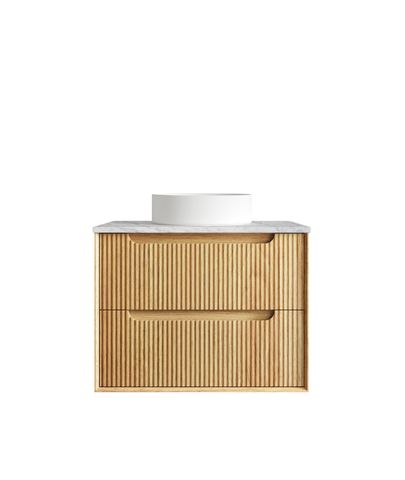 Byron Fluted 750mm Woodland Oak Wall Hung Vanity with Natural Carrara Marble Top