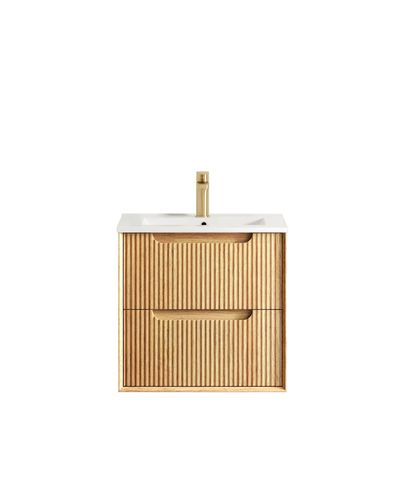 Byron Fluted 600mm Woodland Oak Wall Hung Vanity with Ceramic Top