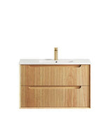 Byron Fluted 900mm Woodland Oak Wall Hung Vanity with Ceramic Top
