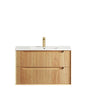 Byron Fluted 900mm Woodland Oak Wall Hung Vanity with Ceramic Top