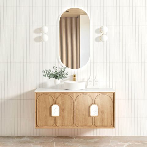 Laguna Mark II 1200mm Woodland Oak Wall Hung Vanity with Pure White Top