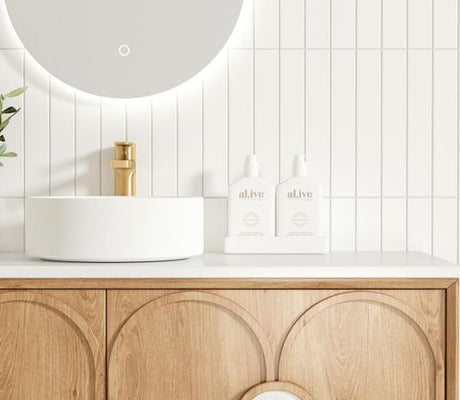 Laguna Mark II 1200mm Woodland Oak Wall Hung Vanity with Pure White Top — detail 4