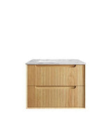 Byron Fluted 750mm Woodland Oak Wall Hung Vanity with Undermount Natural Carrara Marble Top & Basin — detail 4