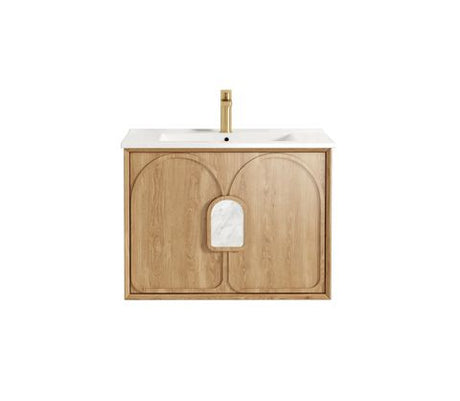 Laguna Mark II 750mm Woodland Oak Wall Hung Vanity with Ceramic Top