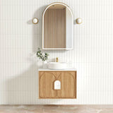 Laguna Mark II 750mm Woodland Oak Wall Hung Vanity with Natural Carrara Marble Top