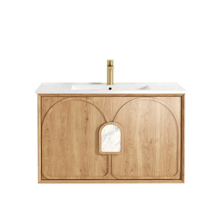 Laguna Mark II 900mm Woodland Oak Wall Hung Vanity with Ceramic Top