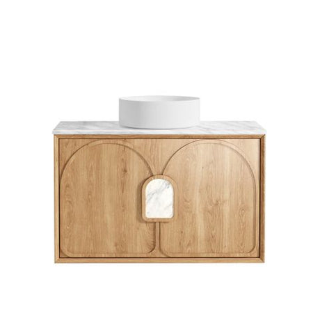 Laguna Mark II 900mm Woodland Oak Wall Hung Vanity with Natural Carrara Marble Top