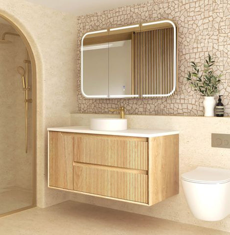 Byron Fluted 1200mm Woodland Oak Wall Hung Cabinet Only — detail 2