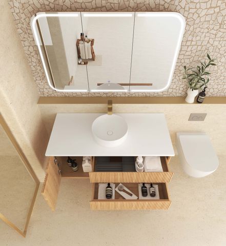 Byron Fluted 1200mm Woodland Oak Wall Hung Cabinet Only — detail 4