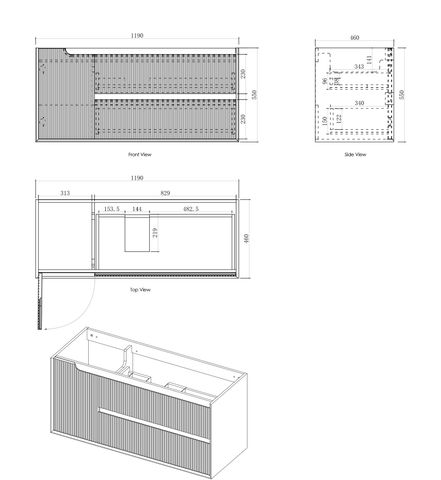 Byron Fluted 1200mm Woodland Oak Wall Hung Cabinet Only — detail 6
