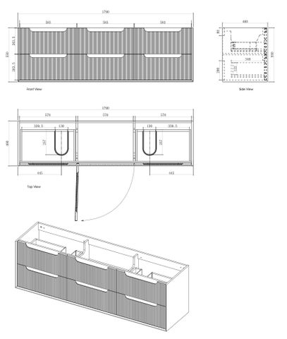Byron Fluted 1800mm Woodland Oak Wall Hung Cabinet Only — detail 7