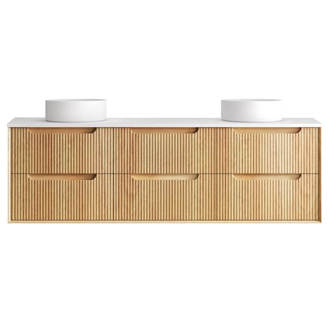 Byron Fluted 1800mm Woodland Oak Wall Hung Vanity with Matte White Top