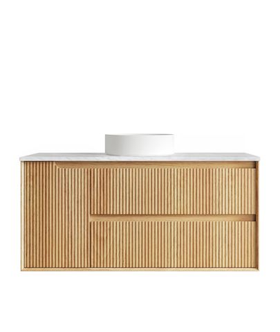 Byron Fluted 1200mm Woodland Oak Wall Hung Vanity with Cloudy Carrara Top