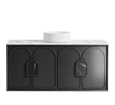 Laguna Mark II 1200mm Black Oak Wall Hung Vanity with Natural Carrara Marble Top