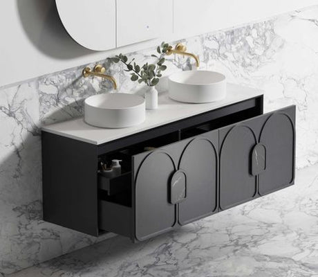 Laguna Mark II 1500mm Black Oak Wall Hung Vanity with Pure White Top — detail 3