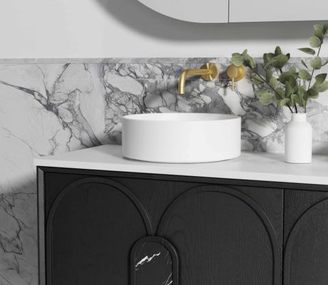 Laguna Mark II 1500mm Black Oak Wall Hung Vanity with Pure White Top — detail 4