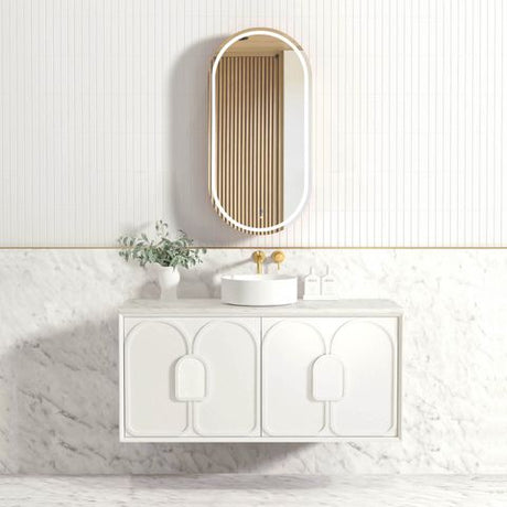 Laguna Mark II 1200mm Matte White Wall Hung Vanity with Natural Carrara Marble Top