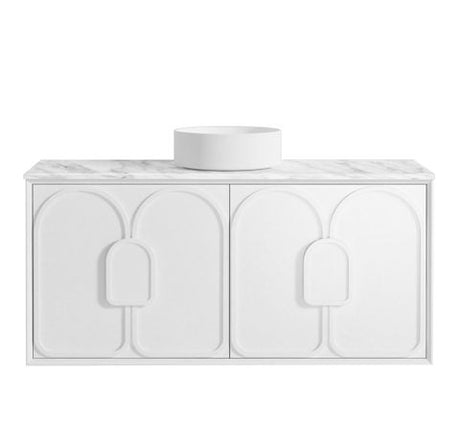 Laguna Mark II 1200mm Matte White Wall Hung Vanity with Natural Carrara Marble Top — detail 2