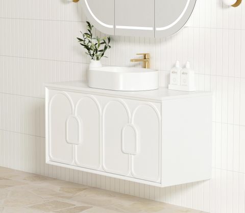 Laguna Mark II 1200mm Matte White Wall Hung Vanity with Pure White Top — detail 2
