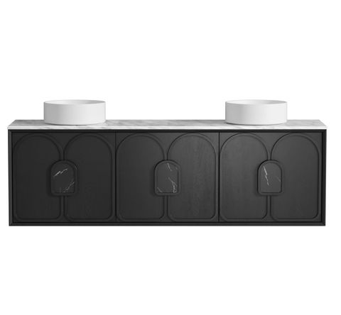 Laguna Mark II 1800mm Black Oak Wall Hung Vanity with Natural Carrara Marble Top — detail 4
