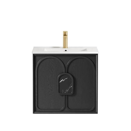 Laguna Mark II 600mm Black Oak Wall Hung Vanity with Ceramic Top