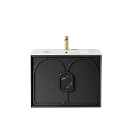 Laguna Mark II 750mm Black Oak Wall Hung Vanity with Ceramic Top