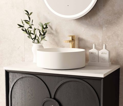 Laguna Mark II 750mm Black Oak Wall Hung Vanity with Natural Carrara Marble Top — detail 4