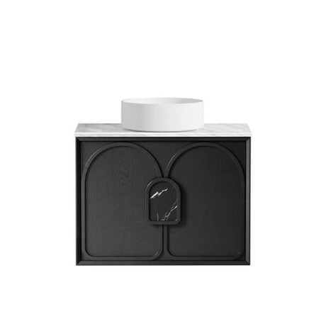 Laguna Mark II 750mm Black Oak Wall Hung Vanity with Natural Carrara Marble Top — detail 6