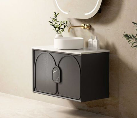 Laguna Mark II 900mm Black Oak Wall Hung Vanity with Pure White Top — detail 3