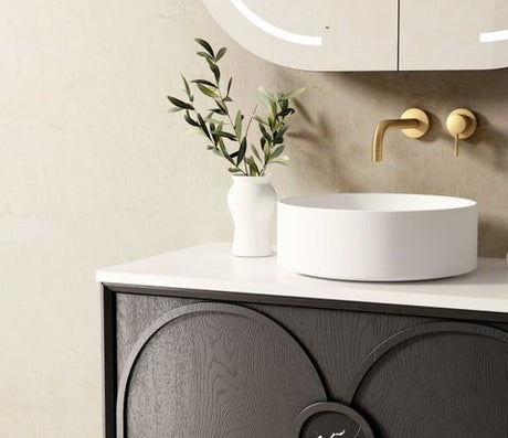 Laguna Mark II 900mm Black Oak Wall Hung Vanity with Pure White Top — detail 4