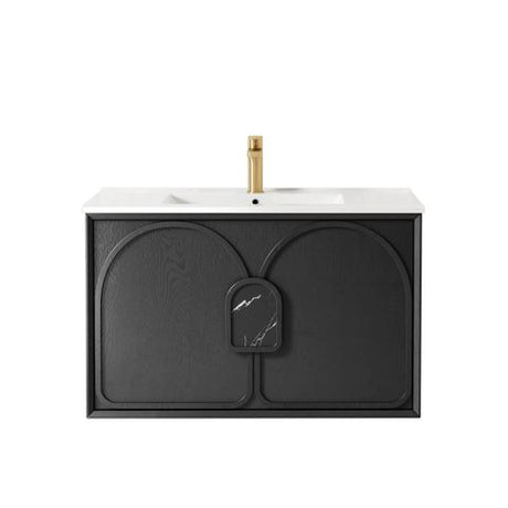 Laguna Mark II 900mm Black Oak Wall Hung Vanity with Ceramic Top
