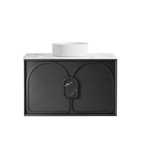 Laguna Mark II 900mm Black Oak Wall Hung Vanity with Natural Carrara Marble Top