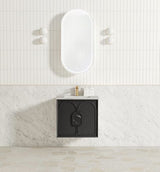 Laguna Mark II 600mm Black Oak Wall Hung Vanity with Undermount Natural Carrara Marble Top & Basin