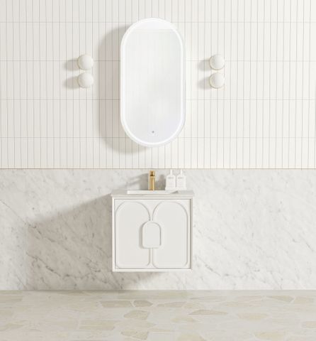 Laguna Mark II 600mm Matte White Wall Hung Vanity with Undermount Natural Carrara Marble Top & Basin