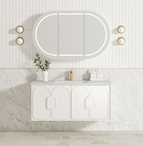 Laguna Mark II 1200mm Matte White Wall Hung Vanity with Undermount Natural Carrara Marble Top & Basin