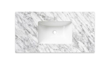 Laguna Mark II 900mm Black Oak Wall Hung Vanity with Undermount Natural Carrara Marble Top & Basin — detail 2
