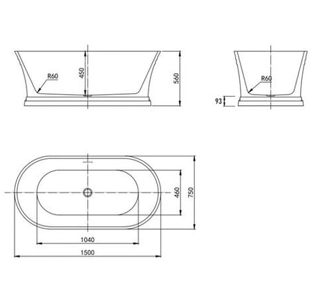 Hampton 1500x750x560 Gloss White Bathtub OF — detail 2