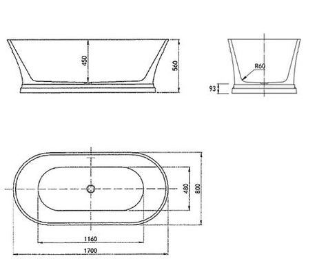 Hampton 1700x800x560 Gloss White Bathtub OF — detail 2