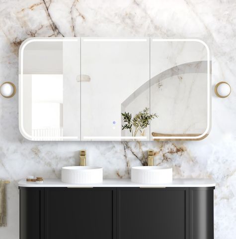 LED Newport 1500(W)x750(H) Black Oak Shaving Cabinet - Premium Edition