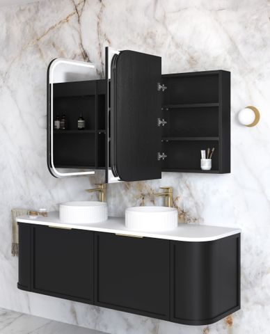 LED Newport 1500(W)x750(H) Black Oak Shaving Cabinet - Premium Edition — detail 3